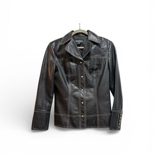 Black Leather Jacket classique entier vintage early 2000s nordstrom contrast